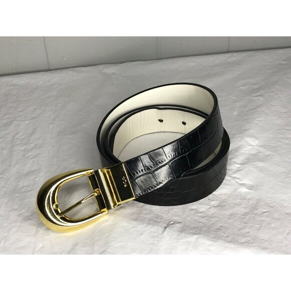 RLL Croc Embossed Italian Leather Reversabe Belt Black Lauren Ralph Lauren Women